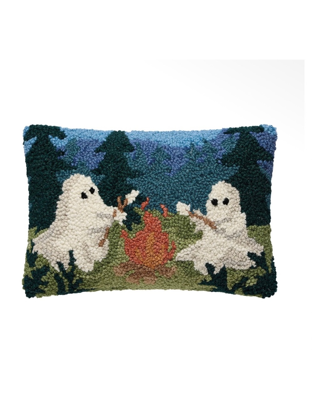 Campfire Ghosts Wool Hooked Pillow